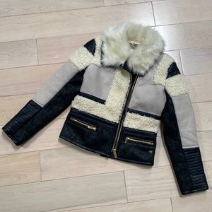 Super trash designer O’Connor girls sherpa leather jacket 128